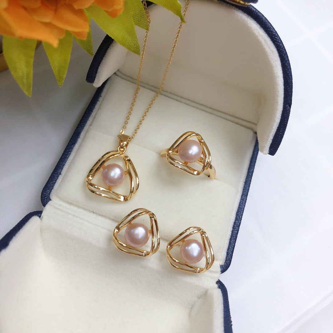 Schmuck Set aus Halskette, Ring und Ohrringe mit Perlen