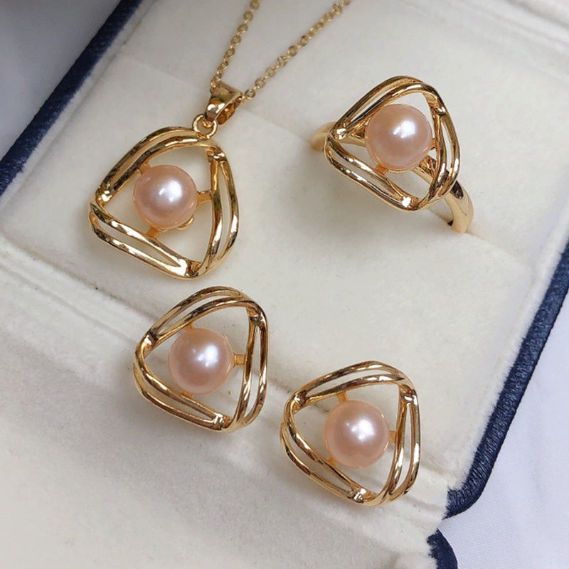 Schmuck Set aus Halskette, Ring und Ohrringe mit Perlen